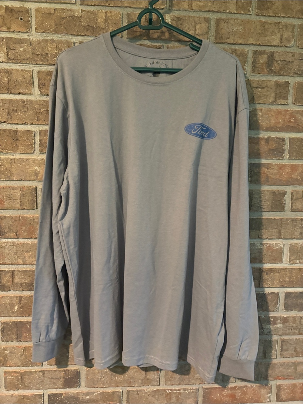 Ford Men's Long Sleeve Crewneck Tee - Gray with Blue Logo